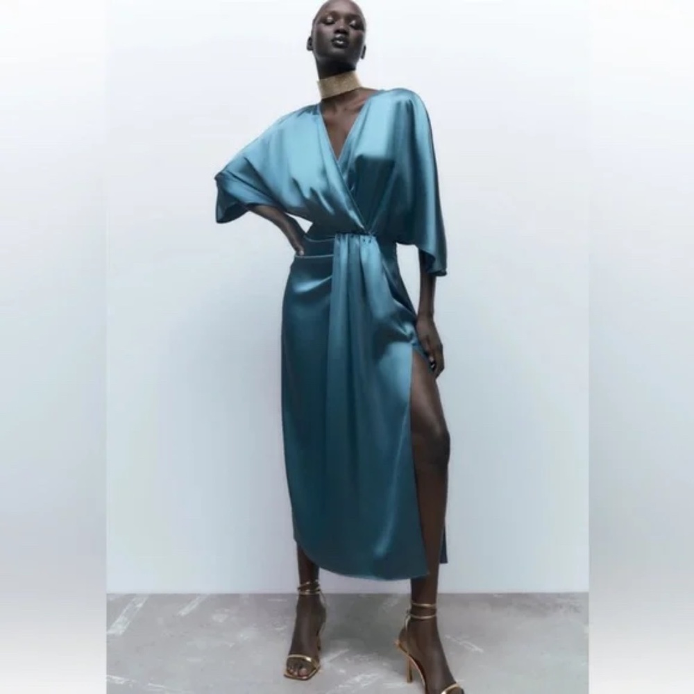 Zara Satin effect midi dress, size XS